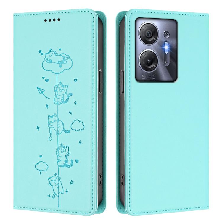 For Infinix Hot 30 5G Cute Cats Embossed Magnetic RFID Vegan Leather Phone Case