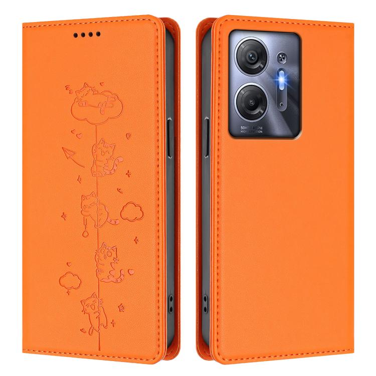 For Infinix Hot 30 5G Cute Cats Embossed Magnetic RFID Vegan Leather Phone Case