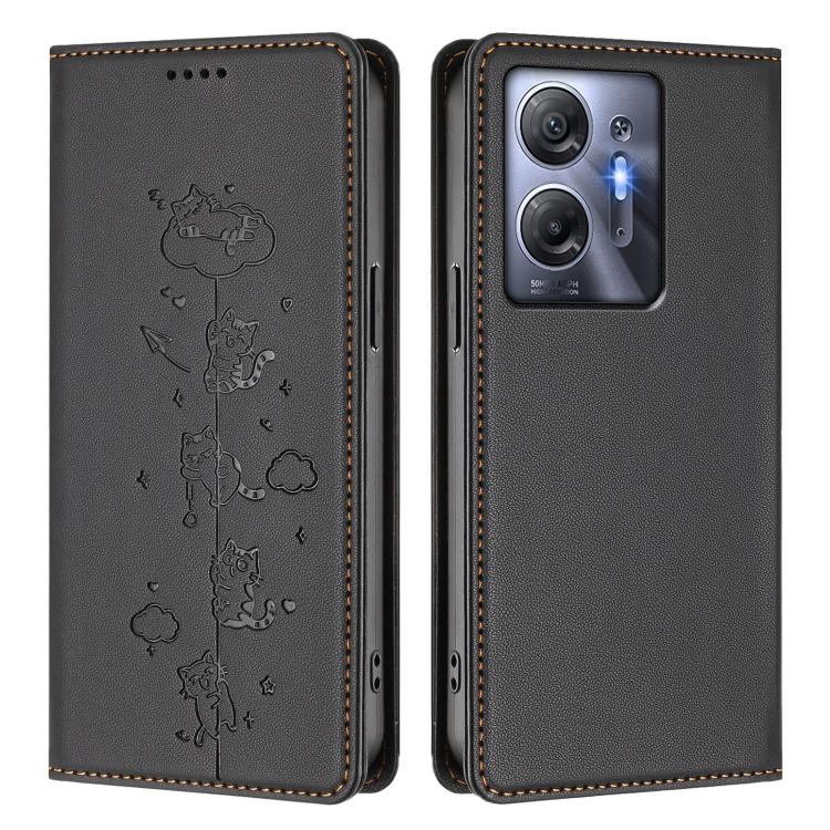 For Infinix Hot 30 5G Cute Cats Embossed Magnetic RFID Vegan Leather Phone Case