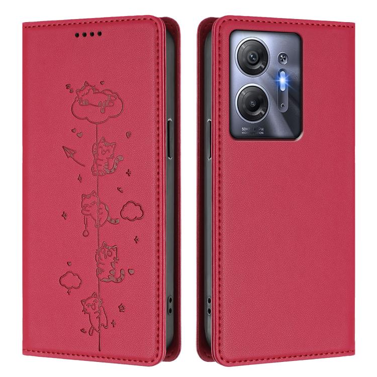 For Infinix Hot 30 5G Cute Cats Embossed Magnetic RFID Vegan Leather Phone Case
