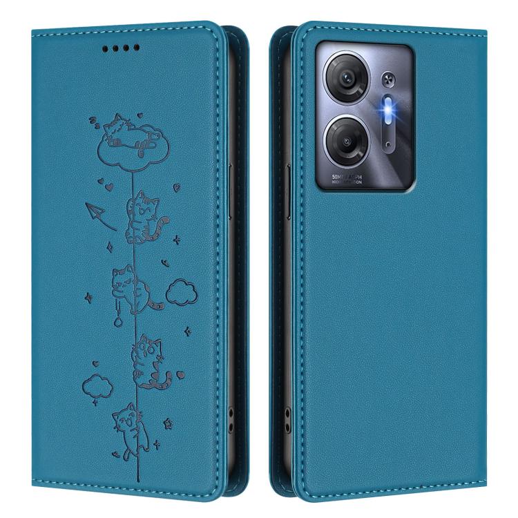For Infinix Hot 30 5G Cute Cats Embossed Magnetic RFID Vegan Leather Phone Case