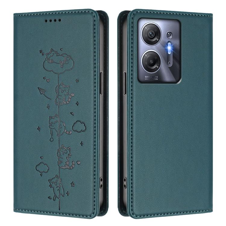 For Infinix Hot 30 5G Cute Cats Embossed Magnetic RFID Vegan Leather Phone Case