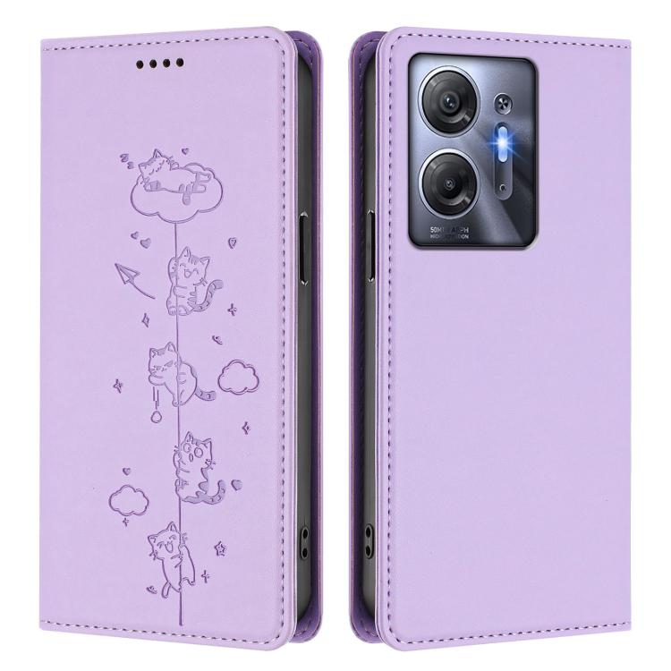 For Infinix Hot 30 5G Cute Cats Embossed Magnetic RFID Vegan Leather Phone Case