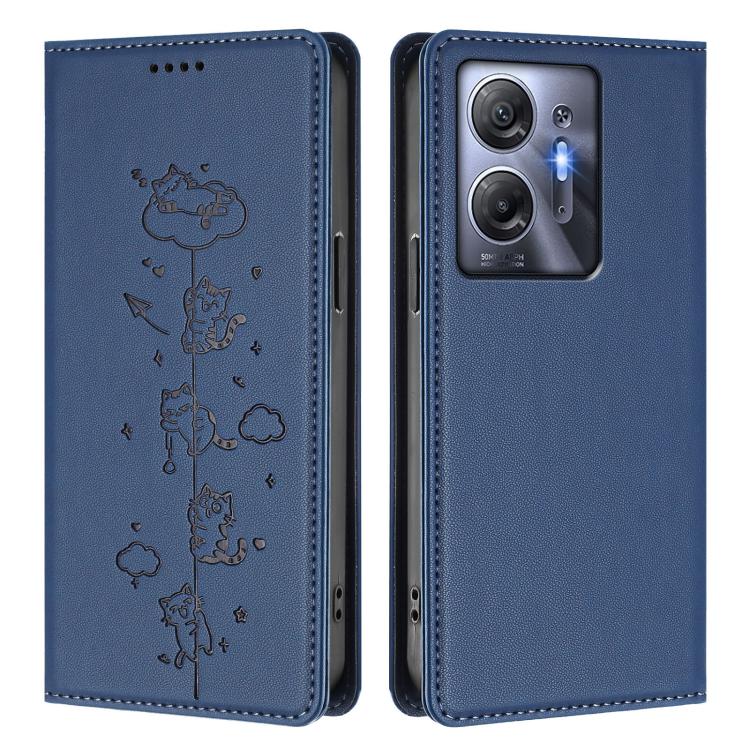For Infinix Hot 30 5G Cute Cats Embossed Magnetic RFID Vegan Leather Phone Case
