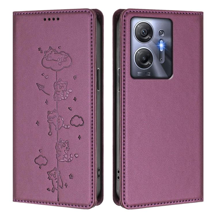 For Infinix Hot 30 5G Cute Cats Embossed Magnetic RFID Vegan Leather Phone Case
