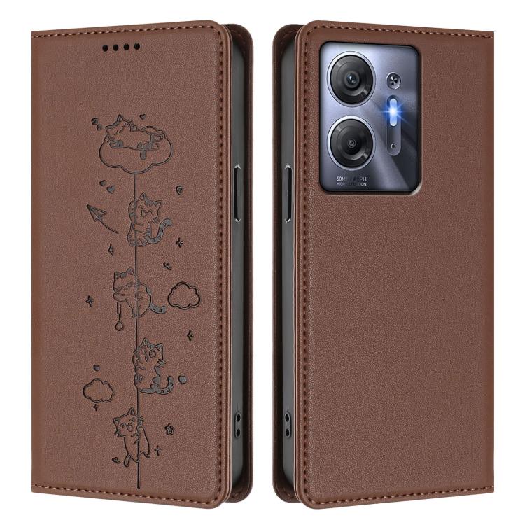 For Infinix Hot 30 5G Cute Cats Embossed Magnetic RFID Vegan Leather Phone Case
