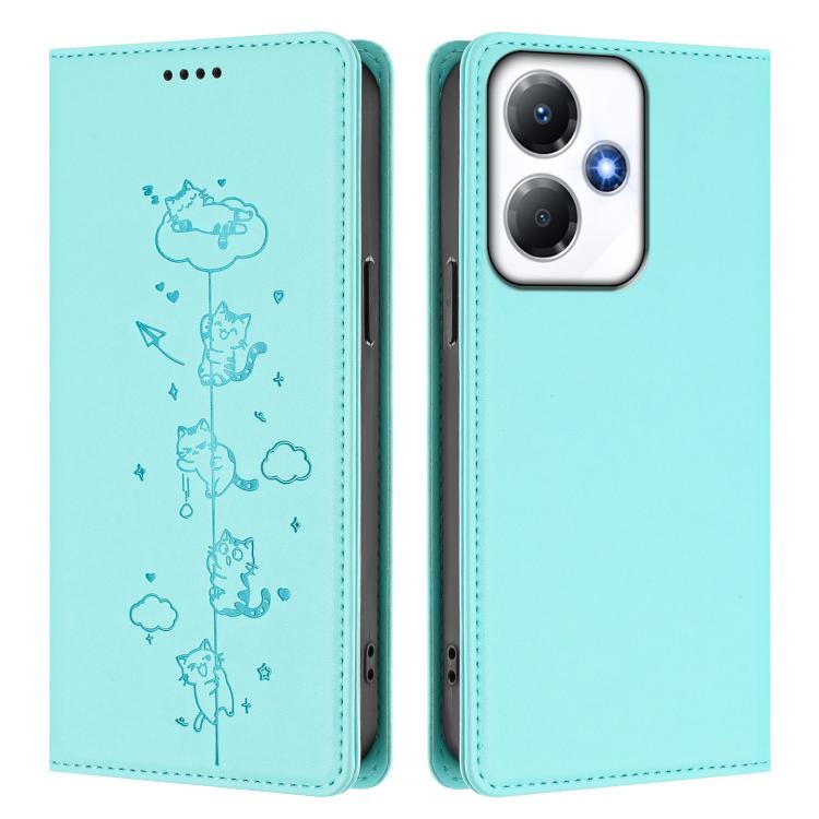 For Infinix Hot 30 Play / NFC Cute Cats Embossed Magnetic RFID Vegan Leather Phone Case