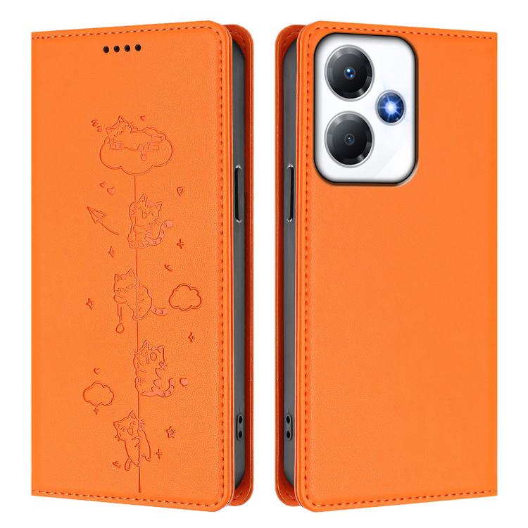 For Infinix Hot 30 Play / NFC Cute Cats Embossed Magnetic RFID Vegan Leather Phone Case