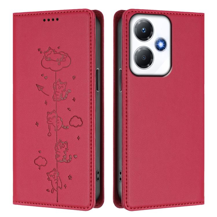 For Infinix Hot 30 Play / NFC Cute Cats Embossed Magnetic RFID Vegan Leather Phone Case
