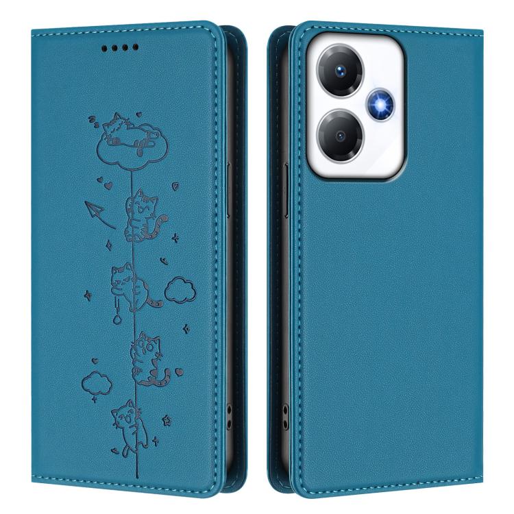 For Infinix Hot 30 Play / NFC Cute Cats Embossed Magnetic RFID Vegan Leather Phone Case