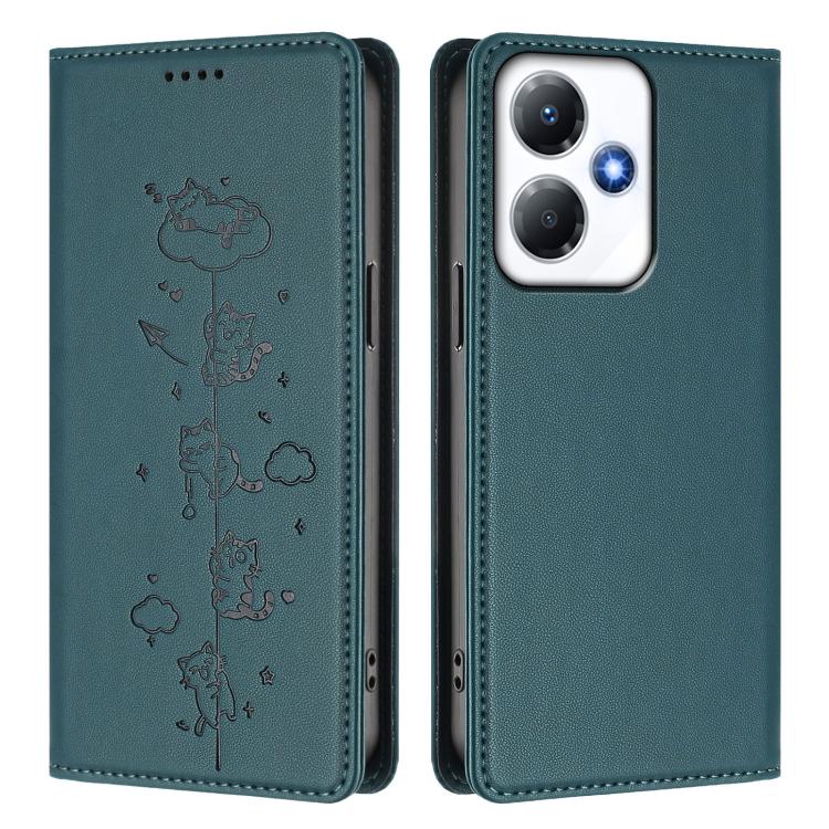 For Infinix Hot 30 Play / NFC Cute Cats Embossed Magnetic RFID Vegan Leather Phone Case