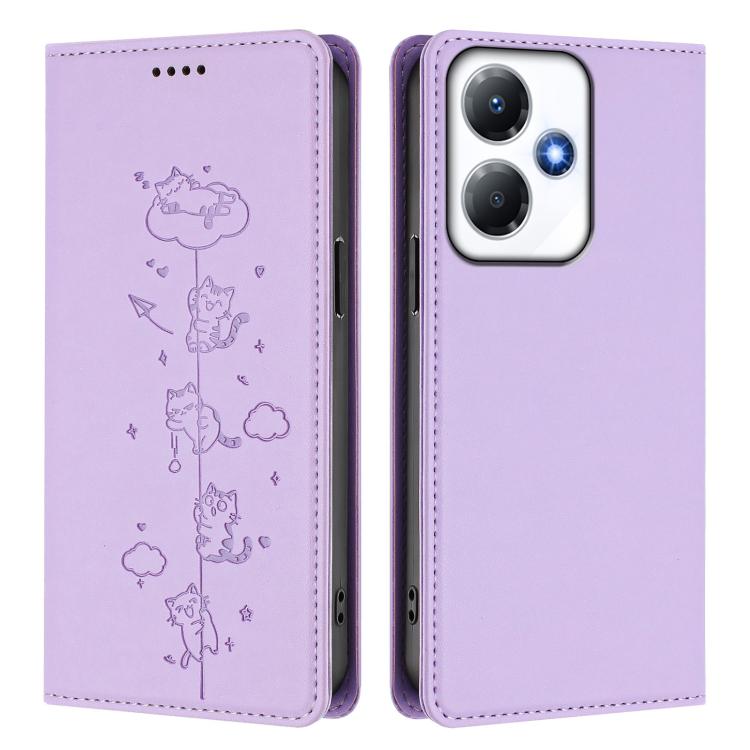 For Infinix Hot 30 Play / NFC Cute Cats Embossed Magnetic RFID Vegan Leather Phone Case
