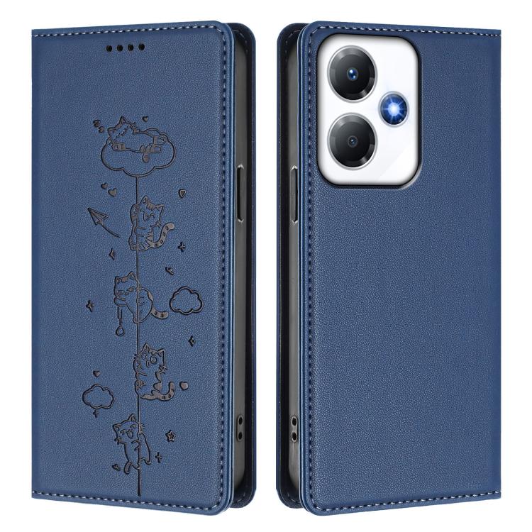 For Infinix Hot 30 Play / NFC Cute Cats Embossed Magnetic RFID Vegan Leather Phone Case