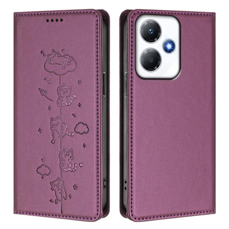 For Infinix Hot 30 Play / NFC Cute Cats Embossed Magnetic RFID Vegan Leather Phone Case