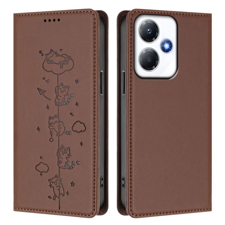 For Infinix Hot 30 Play / NFC Cute Cats Embossed Magnetic RFID Vegan Leather Phone Case
