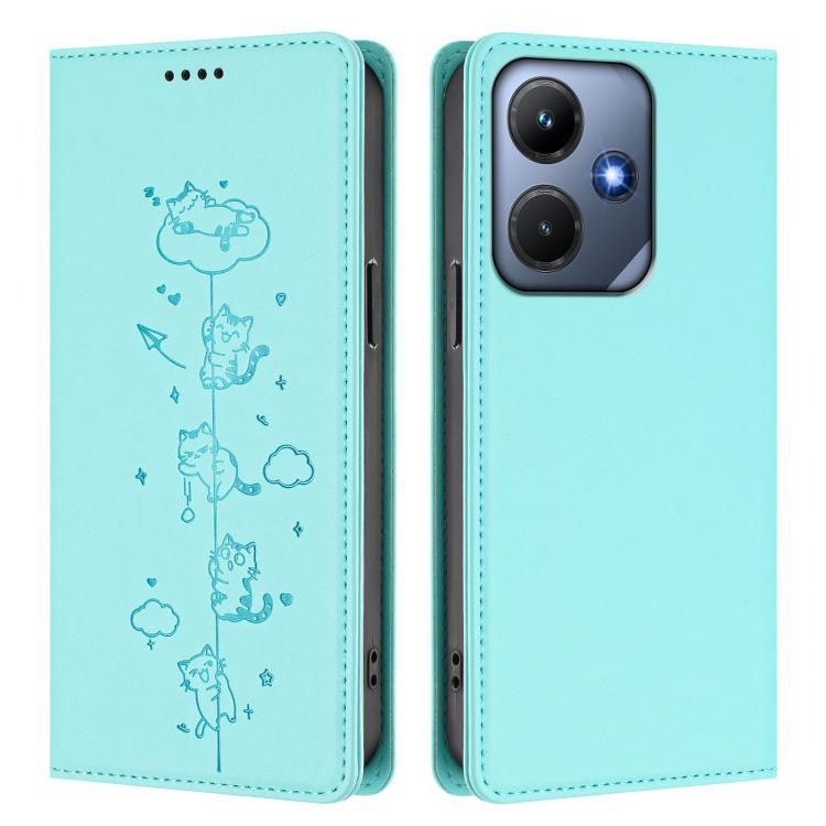 For Infinix Hot 30i Cute Cats Embossed Magnetic RFID Vegan Leather Phone Case