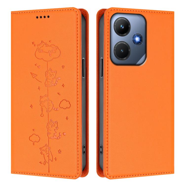 For Infinix Hot 30i Cute Cats Embossed Magnetic RFID Vegan Leather Phone Case