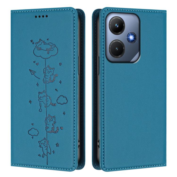 For Infinix Hot 30i Cute Cats Embossed Magnetic RFID Vegan Leather Phone Case