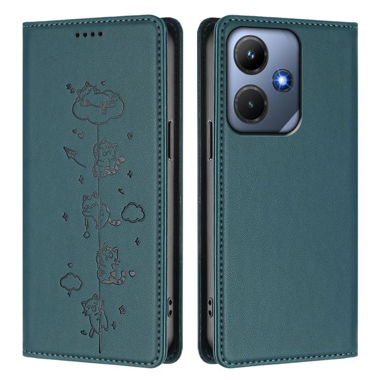 For Infinix Hot 30i Cute Cats Embossed Magnetic RFID Vegan Leather Phone Case