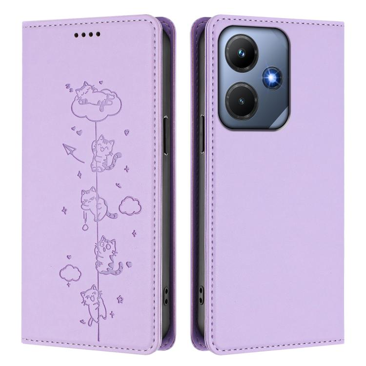 For Infinix Hot 30i Cute Cats Embossed Magnetic RFID Vegan Leather Phone Case
