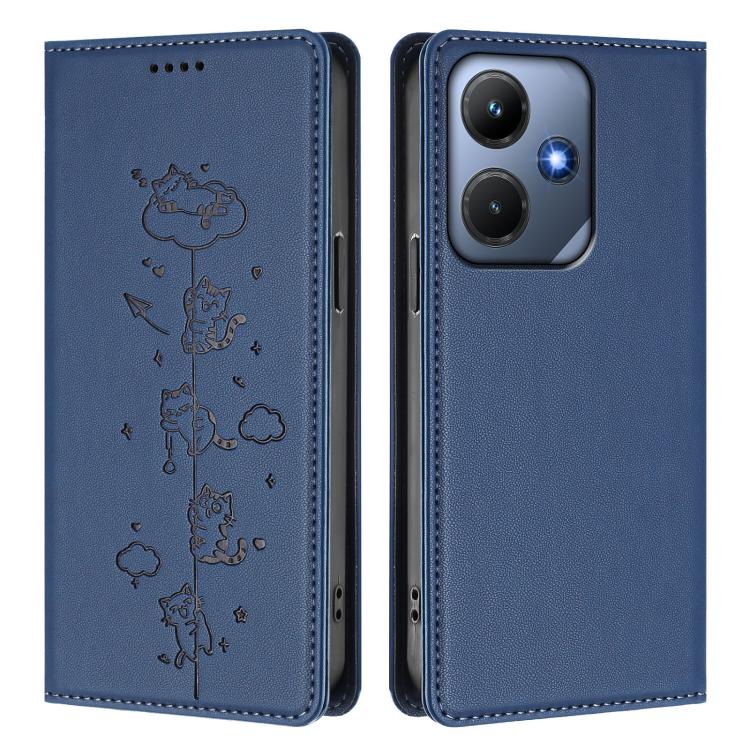 For Infinix Hot 30i Cute Cats Embossed Magnetic RFID Vegan Leather Phone Case
