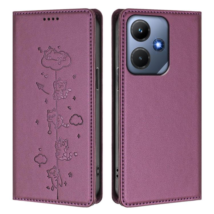 For Infinix Hot 30i Cute Cats Embossed Magnetic RFID Vegan Leather Phone Case