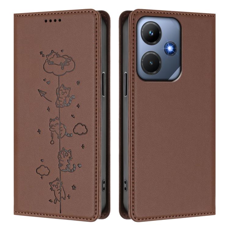 For Infinix Hot 30i Cute Cats Embossed Magnetic RFID Vegan Leather Phone Case
