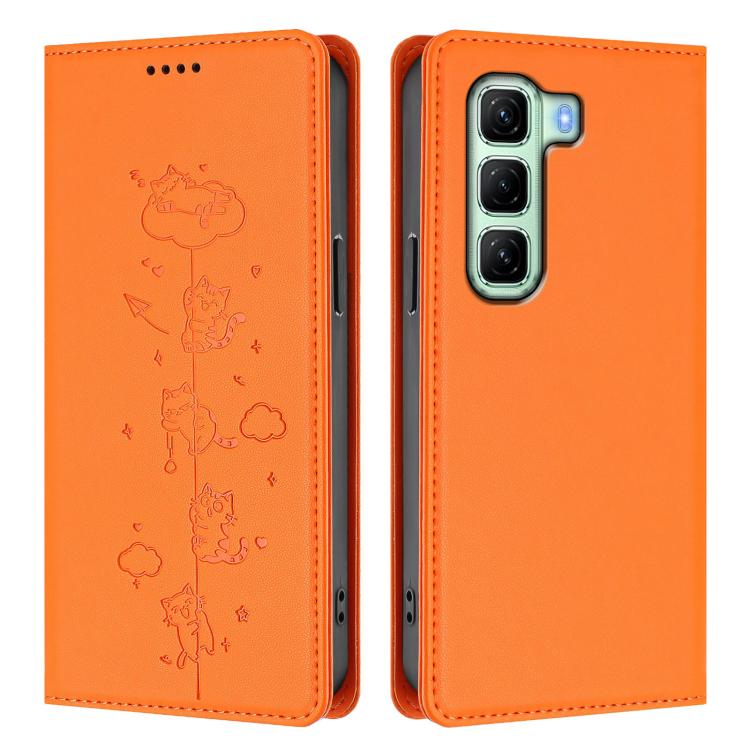 For Infinix Hot 50 4G Cute Cats Embossed Magnetic RFID Vegan Leather Phone Case