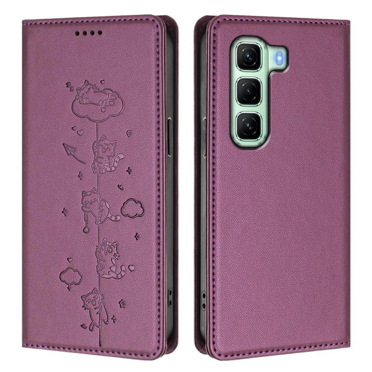 For Infinix Hot 50 4G Cute Cats Embossed Magnetic RFID Vegan Leather Phone Case