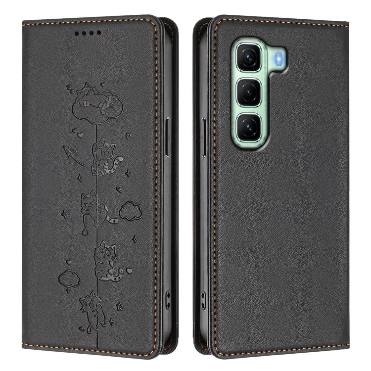 For Infinix Hot 50 5G Cute Cats Embossed Magnetic RFID Vegan Leather Phone Case