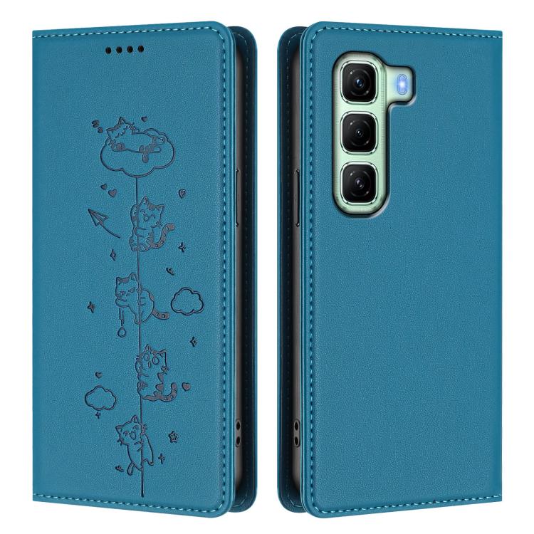For Infinix Hot 50 5G Cute Cats Embossed Magnetic RFID Vegan Leather Phone Case