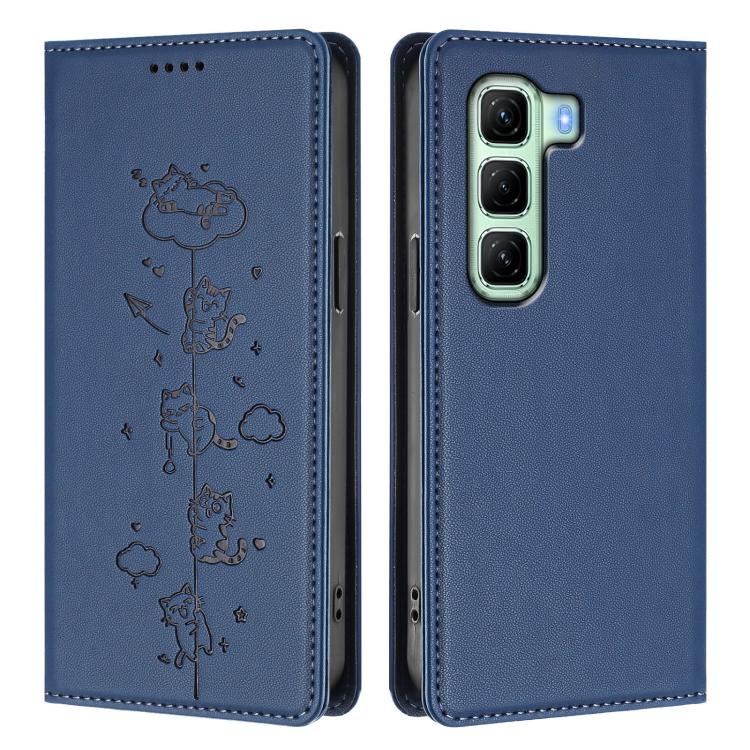 For Infinix Hot 50 5G Cute Cats Embossed Magnetic RFID Vegan Leather Phone Case