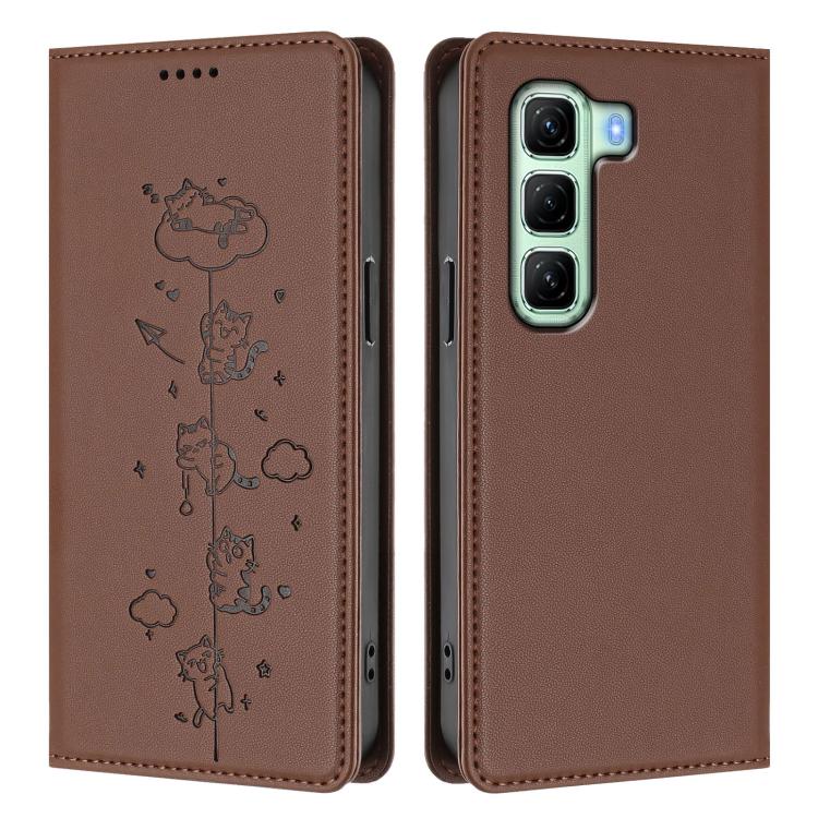 For Infinix Hot 50 5G Cute Cats Embossed Magnetic RFID Vegan Leather Phone Case