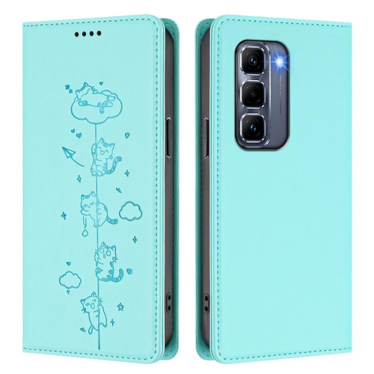 For Infinix Hot 50 Pro+ 4G Cute Cats Embossed Magnetic RFID Vegan Leather Phone Case