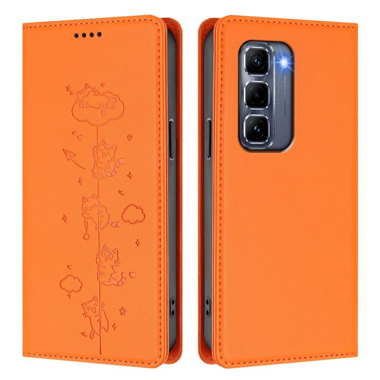 For Infinix Hot 50 Pro+ 4G Cute Cats Embossed Magnetic RFID Vegan Leather Phone Case