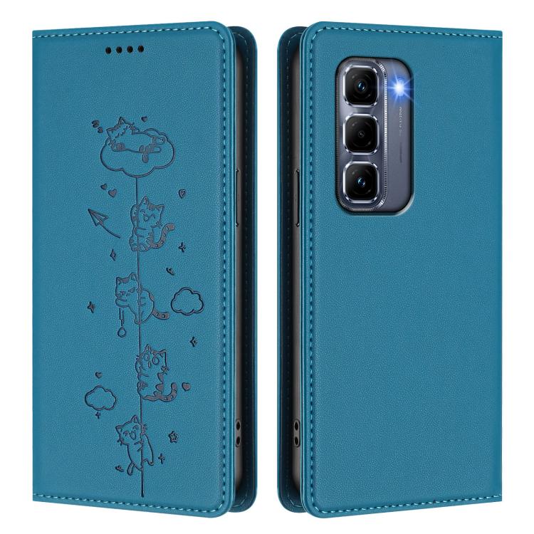 For Infinix Hot 50 Pro+ 4G Cute Cats Embossed Magnetic RFID Vegan Leather Phone Case