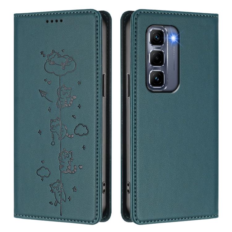 For Infinix Hot 50 Pro+ 4G Cute Cats Embossed Magnetic RFID Vegan Leather Phone Case
