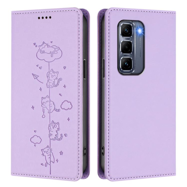 For Infinix Hot 50 Pro+ 4G Cute Cats Embossed Magnetic RFID Vegan Leather Phone Case
