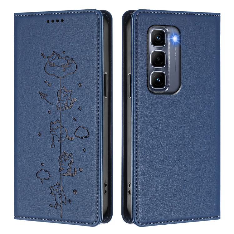 For Infinix Hot 50 Pro+ 4G Cute Cats Embossed Magnetic RFID Vegan Leather Phone Case