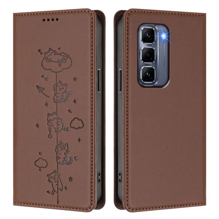 For Infinix Hot 50 Pro+ 4G Cute Cats Embossed Magnetic RFID Vegan Leather Phone Case