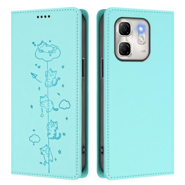 For Infinix Hot 50i 4G / Smart 9 4G Cute Cats Embossed Magnetic RFID Vegan Leather Phone Case