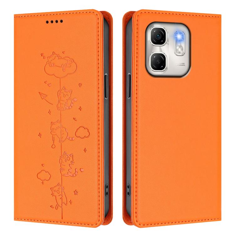 For Infinix Hot 50i 4G / Smart 9 4G Cute Cats Embossed Magnetic RFID Vegan Leather Phone Case