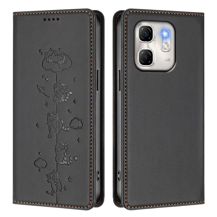 For Infinix Hot 50i 4G / Smart 9 4G Cute Cats Embossed Magnetic RFID Vegan Leather Phone Case