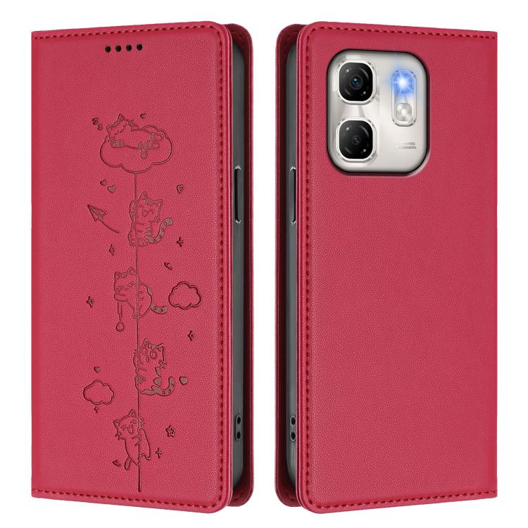 For Infinix Hot 50i 4G / Smart 9 4G Cute Cats Embossed Magnetic RFID Vegan Leather Phone Case