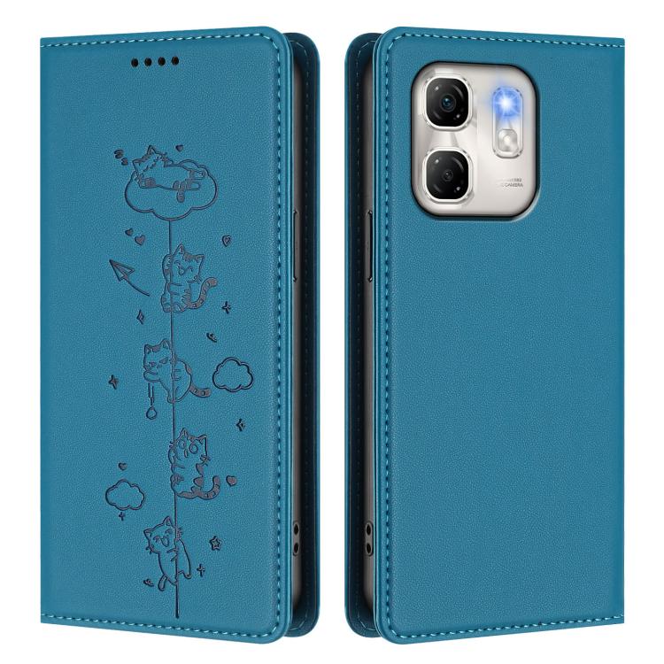 For Infinix Hot 50i 4G / Smart 9 4G Cute Cats Embossed Magnetic RFID Vegan Leather Phone Case