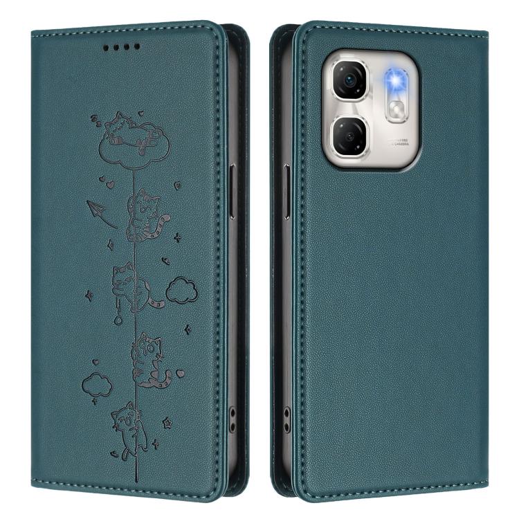 For Infinix Hot 50i 4G / Smart 9 4G Cute Cats Embossed Magnetic RFID Vegan Leather Phone Case