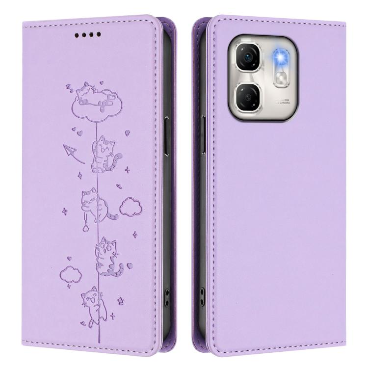 For Infinix Hot 50i 4G / Smart 9 4G Cute Cats Embossed Magnetic RFID Vegan Leather Phone Case