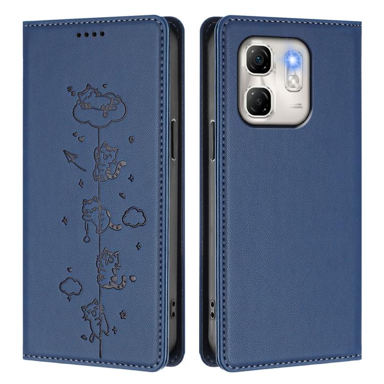 For Infinix Hot 50i 4G / Smart 9 4G Cute Cats Embossed Magnetic RFID Vegan Leather Phone Case