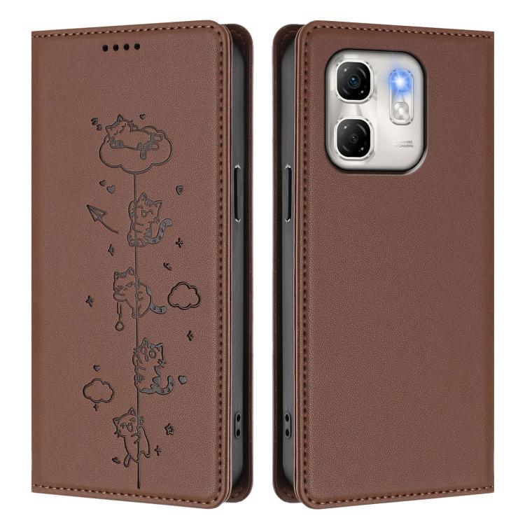 For Infinix Hot 50i 4G / Smart 9 4G Cute Cats Embossed Magnetic RFID Vegan Leather Phone Case