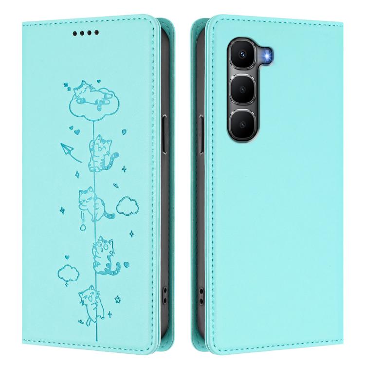 For Infinix Hot 60 4G / 60i 4G Cute Cats Embossed Magnetic RFID Vegan Leather Phone Case